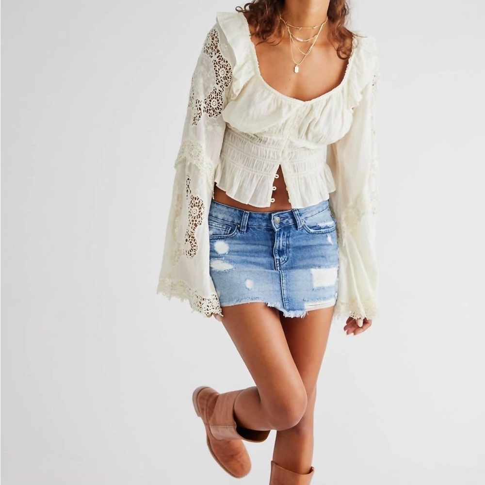 FREE PEOPLE NWT Out of Ordinary Denim Mini Skirt in Light Blue